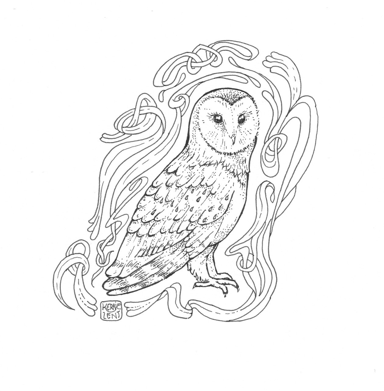 Barn owl knot design - BW scan