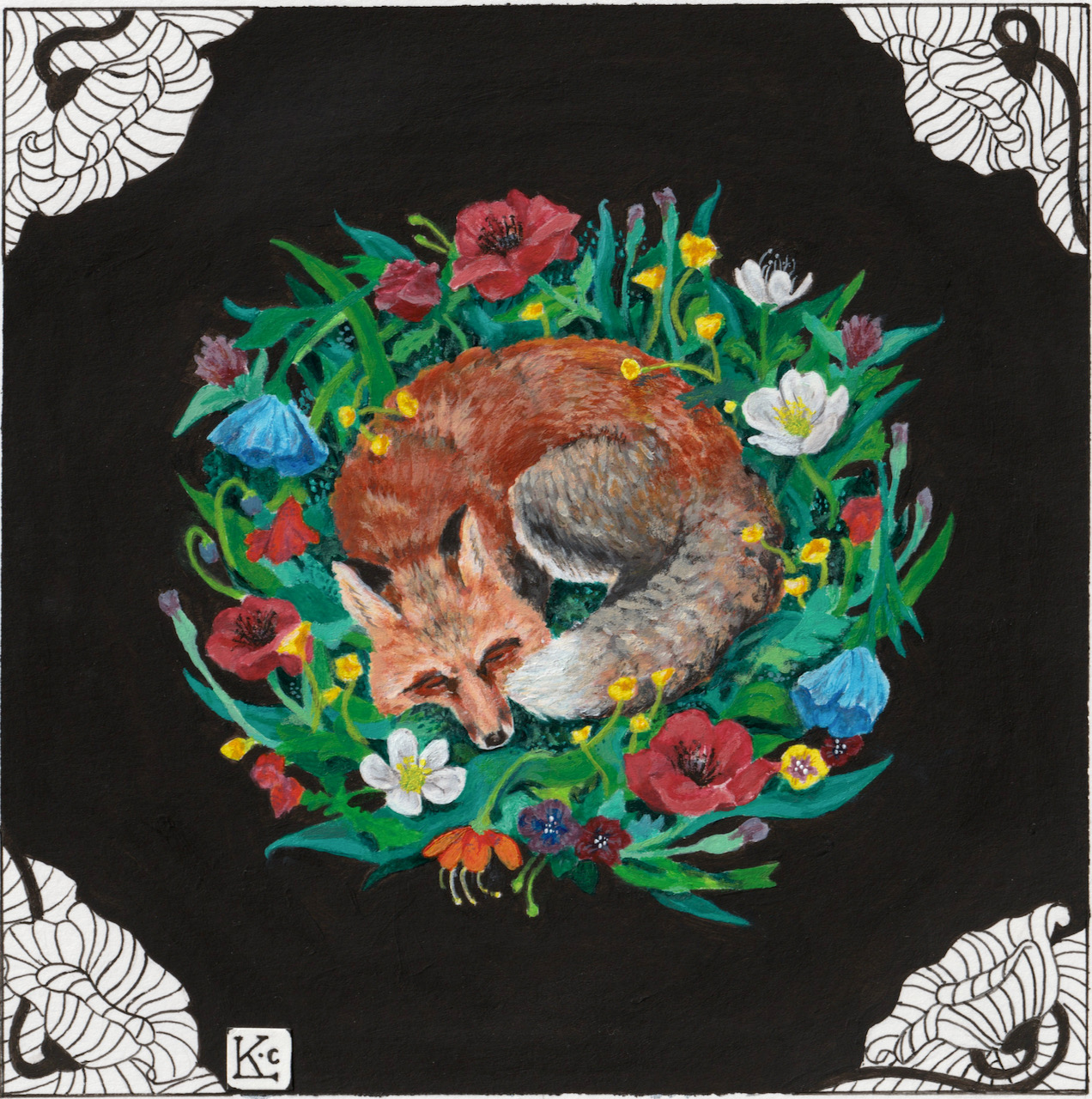 Fox laying in flowers copy (1)