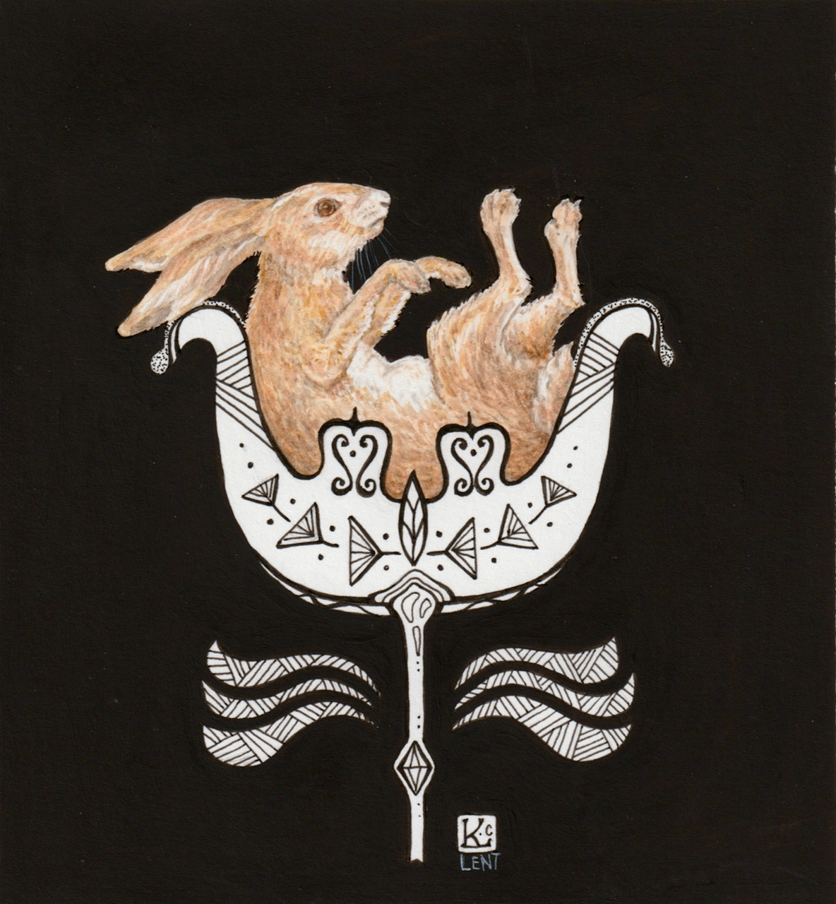 Hare sitting in BW flower